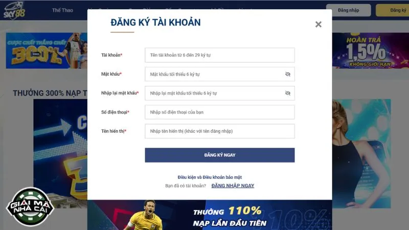 Các bước cần thực hiện để có tài khoản Sky88