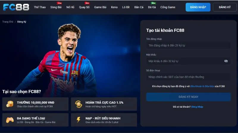 Hướng dẫn đăng ký tài khoản tại FC88